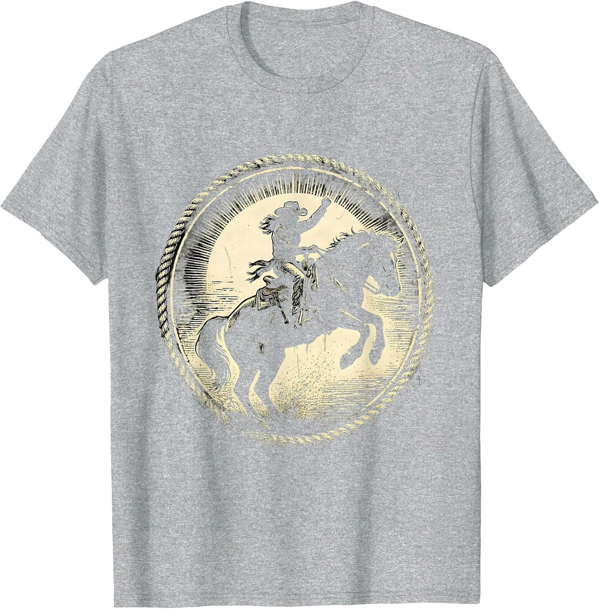 Men's Cowgirl Bucking Bronco Sunset Rodeo Design T-Shirt - Heather Grey
