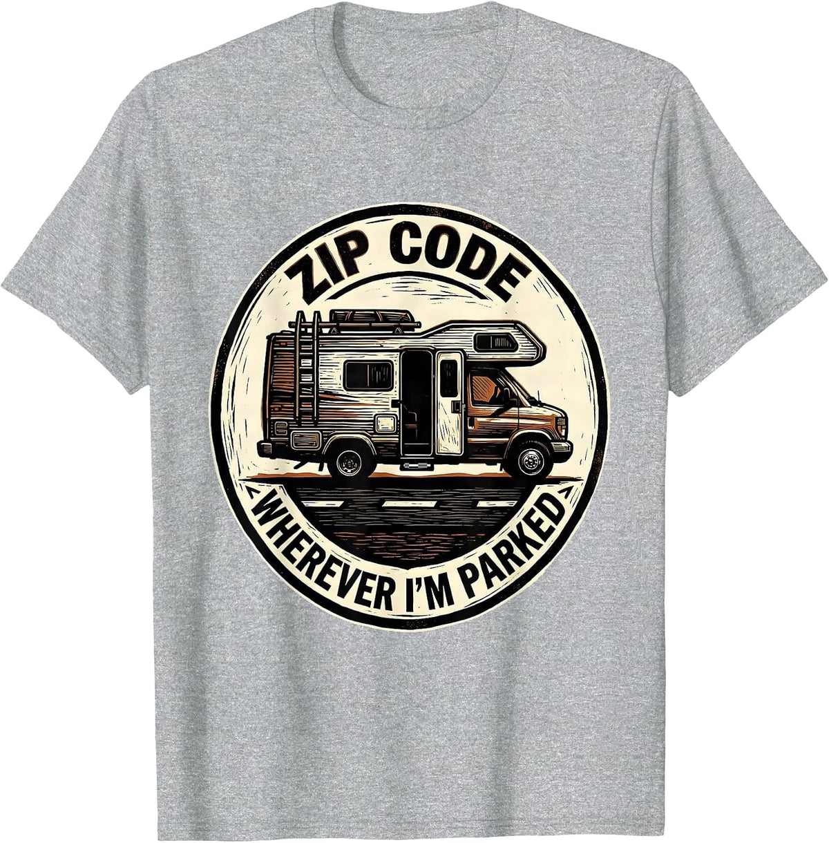 Men's Zip Code: Wherever I'm Parked Vintage Van Life Camper Van T-Shirt - Heather Grey