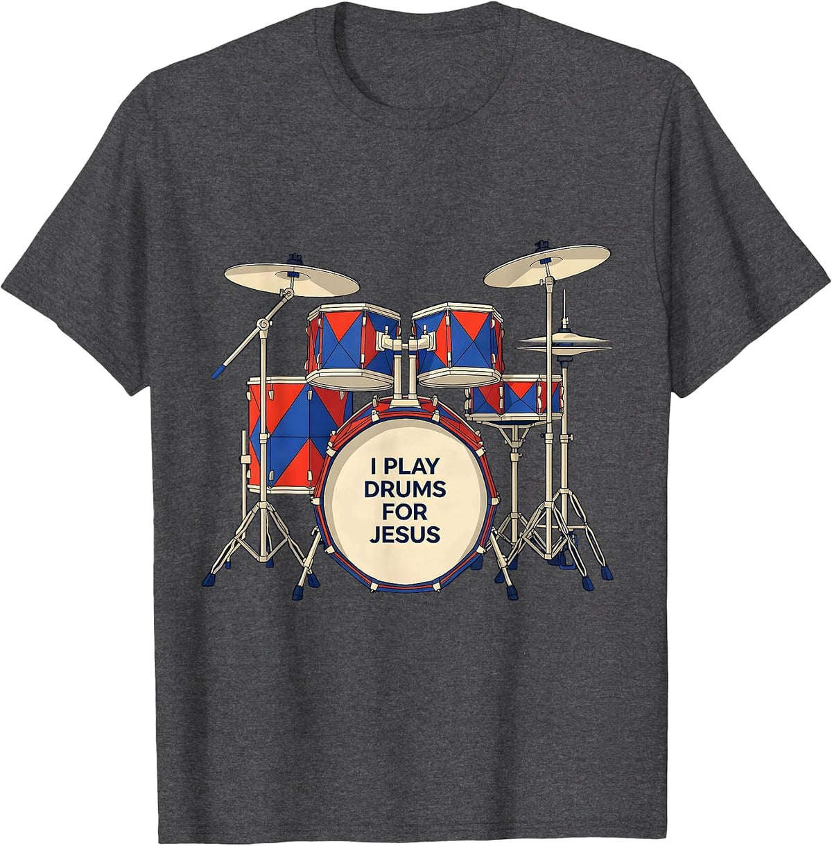 I Play Drums For Jesus Geometric Christian Musician Worship T-Shirt - Dark Heather Grey