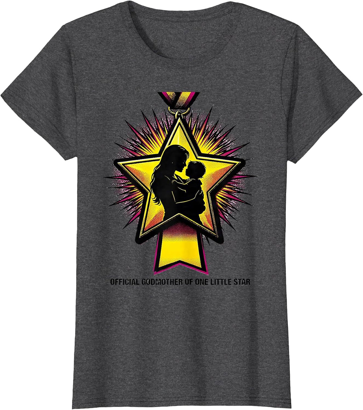 Women's Official Godmother of One Little Star Pop Art Family Humor T-Shirt - Dark Heather Grey