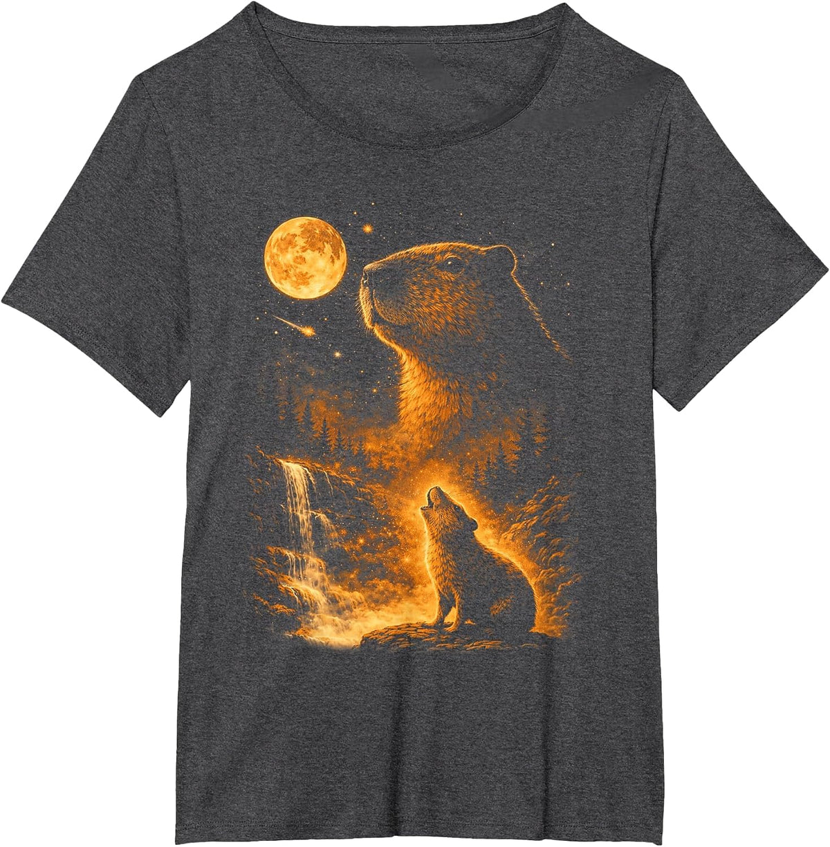 Vintage Capybara Howling At The Moon Meme 90s Animal Graphic T-Shirt - Dark Heather Grey