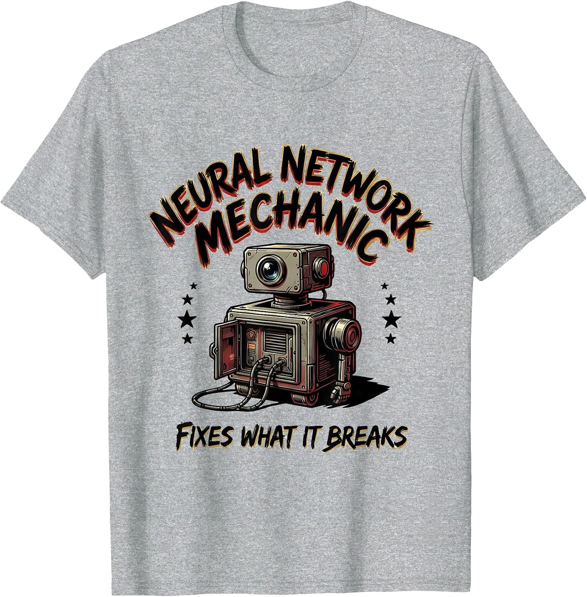 Men's Neural Network Mechanic — Fixes What It Breaks Funny Tech T-Shirt - Heather Grey