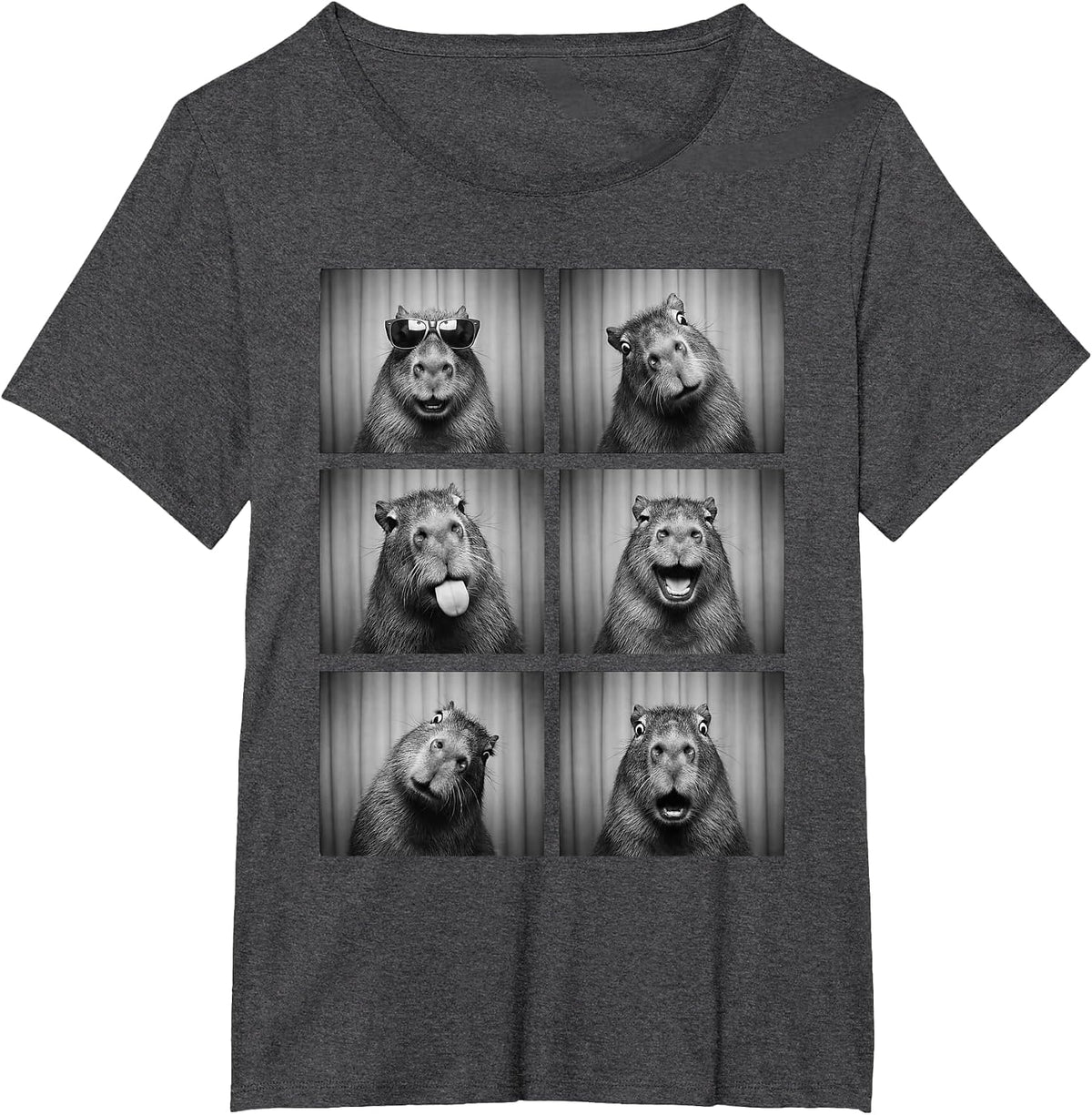Capybara Photobooth Rodent Funny Animal Portrait T-Shirt - Dark Heather Grey