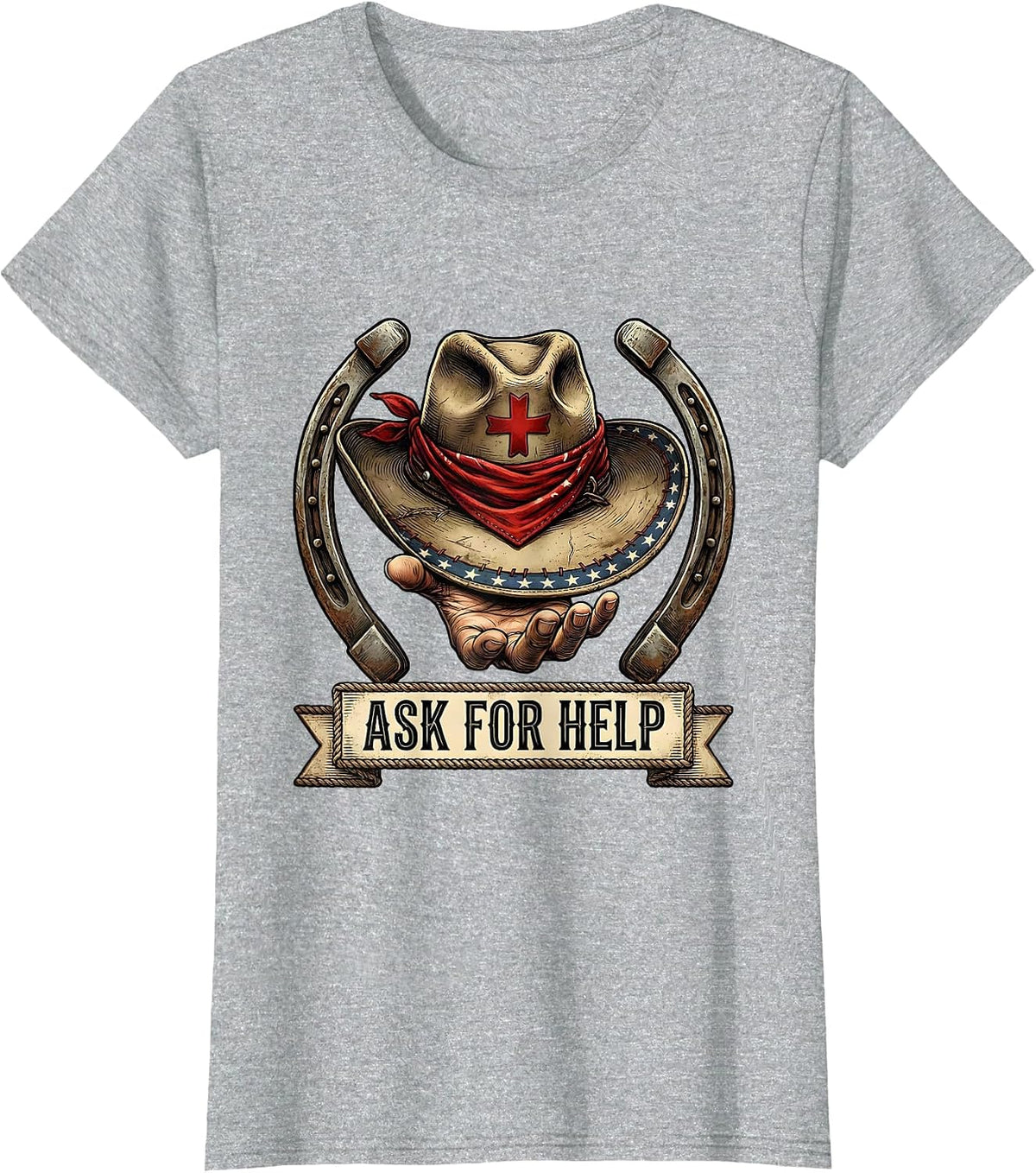 Ask for Help Mental Health Awareness Design T-Shirt - Heather Grey