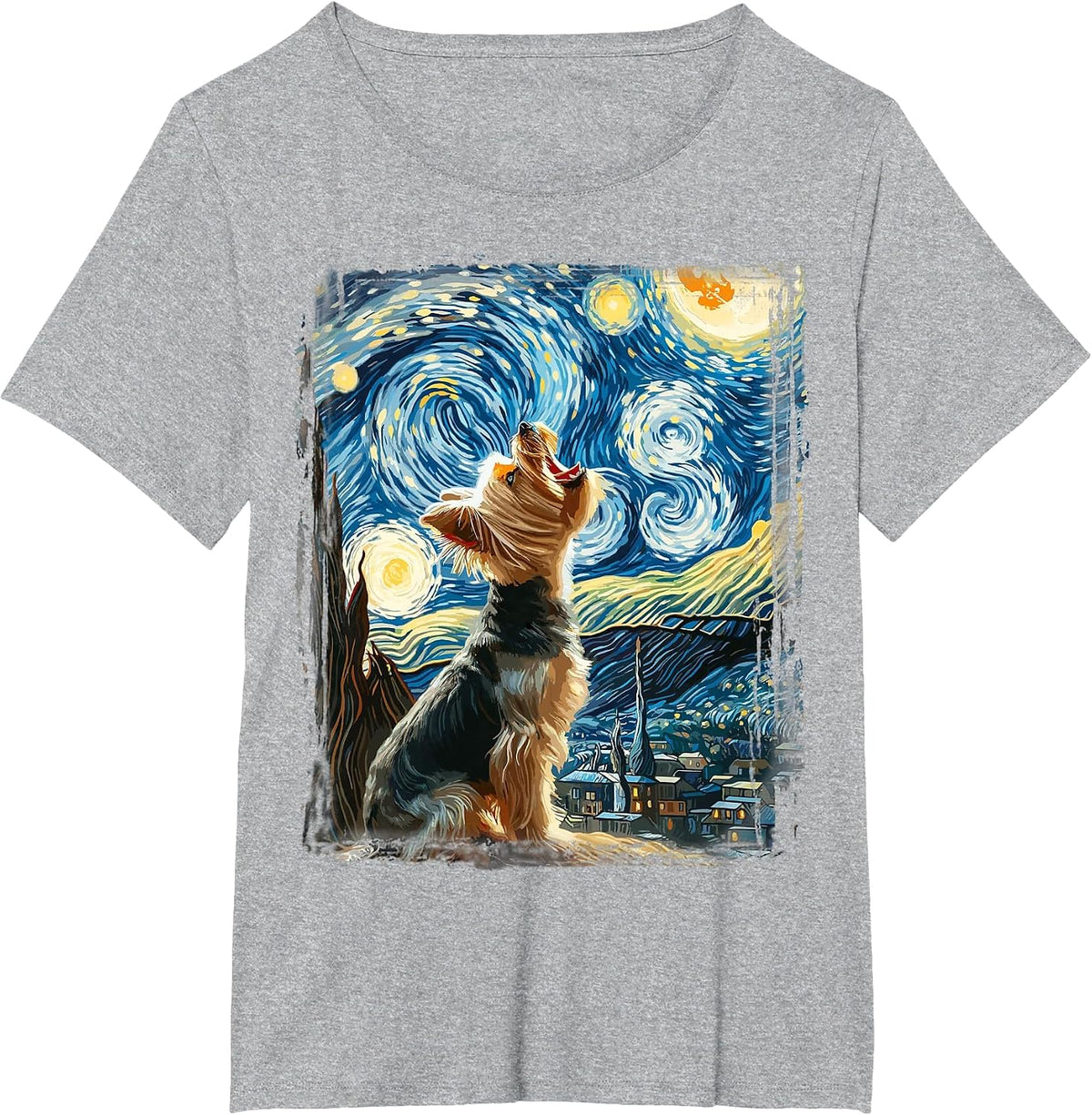 Yorkie Dog Artistic Van Gogh Starry Night Yorkshire Terrier T-Shirt - Heather Grey