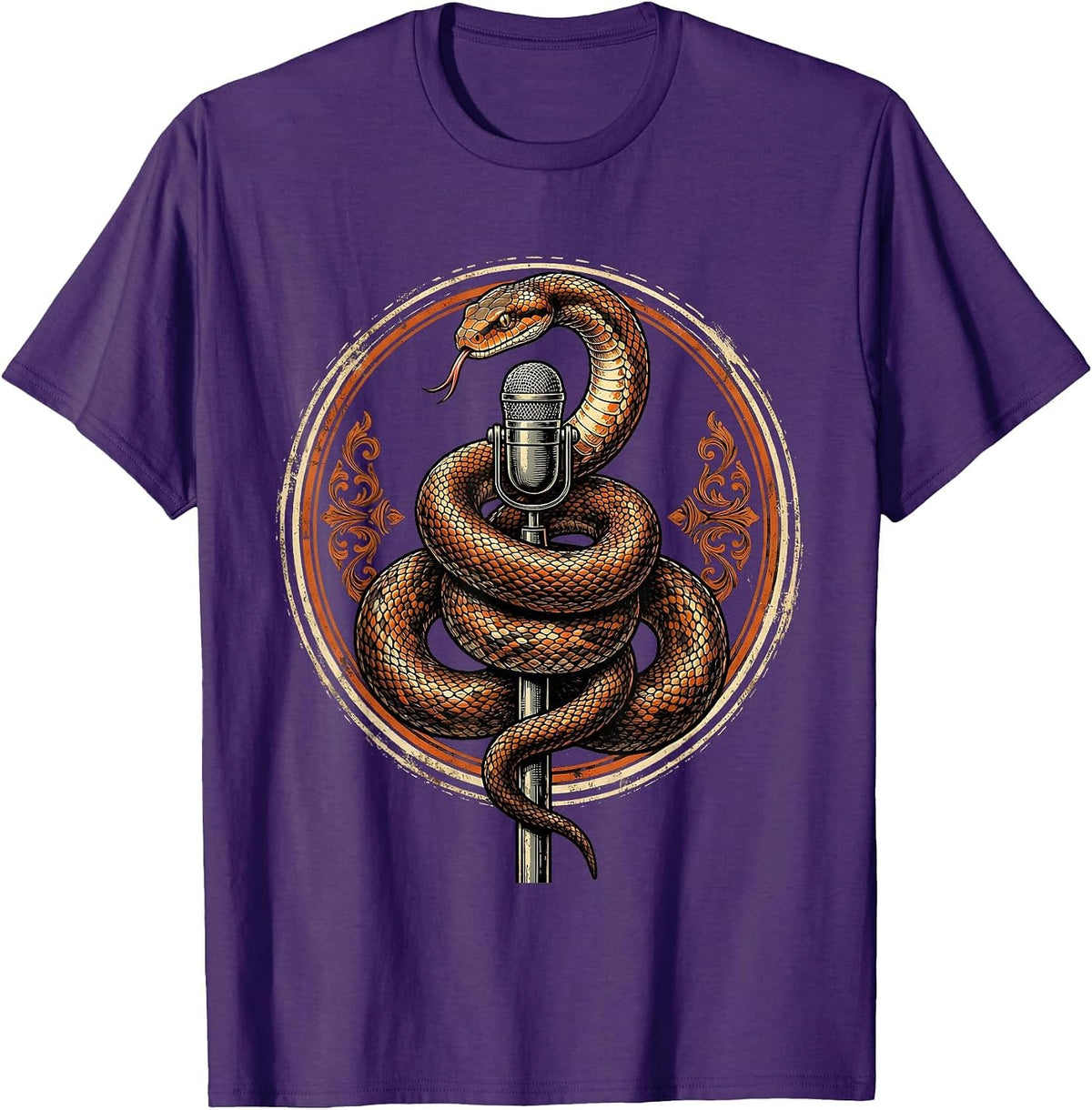 90s Rock Serpent Microphone Stand Graphic T-Shirt - Purple