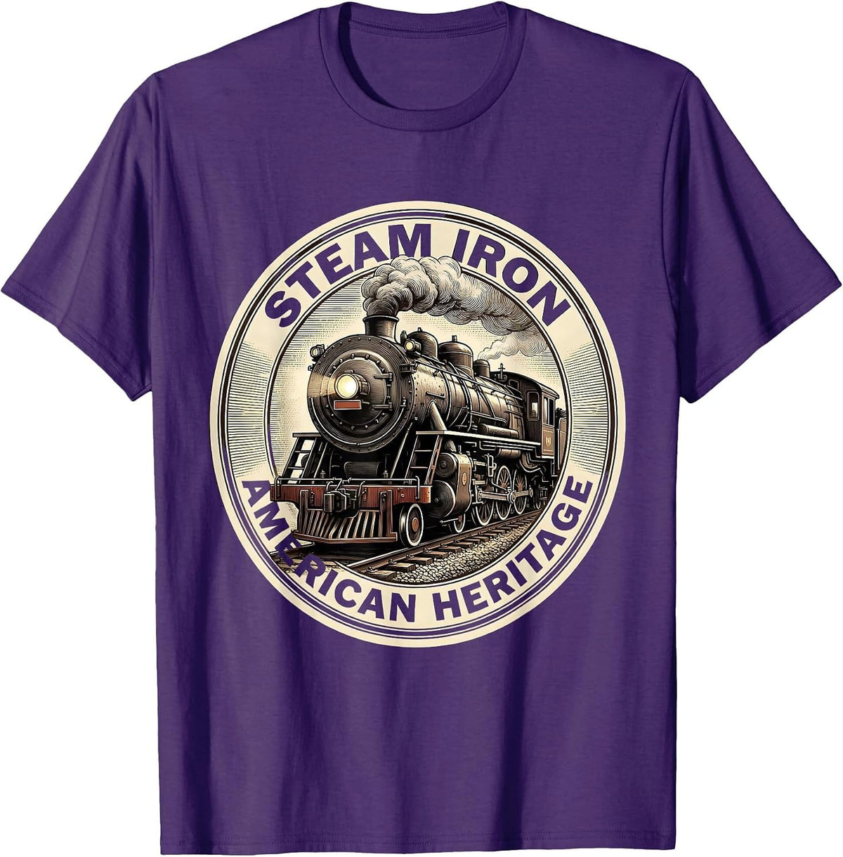 Steam Iron American Heritage Vintage Steam Locomotive Train T-Shirt - Purple