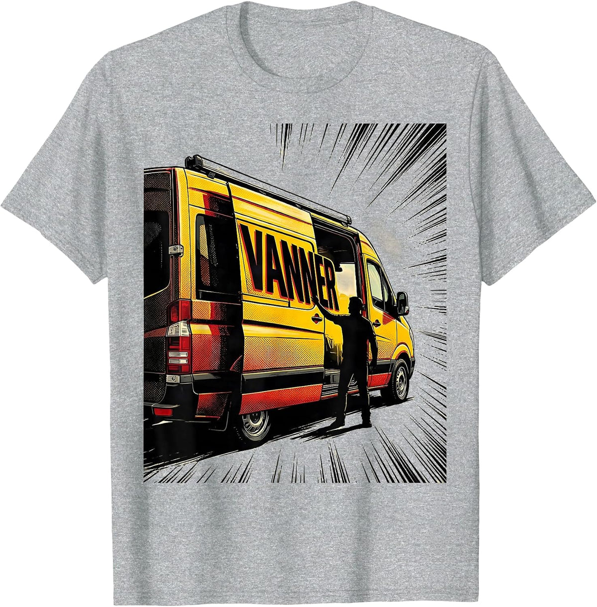 Men's Vanner Comic Book Van Life Road Trip Camper Van Enthusiast T-Shirt - Heather Grey