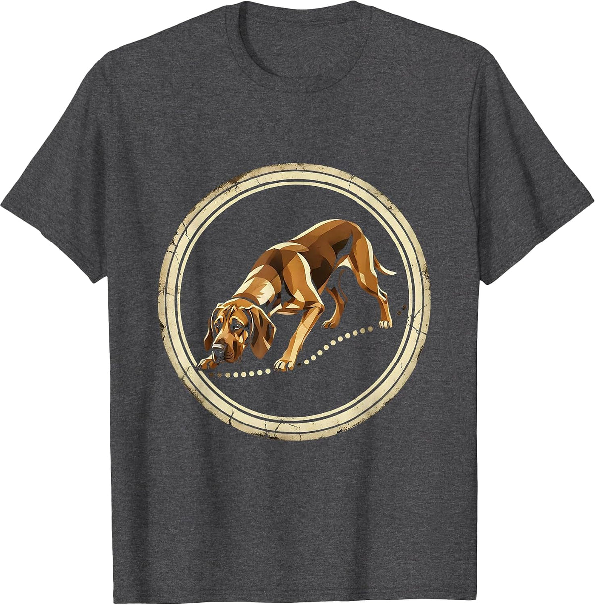 Men's Bloodhound On The Trail Hunting Dog Illustration T-Shirt - Dark Heather Grey
