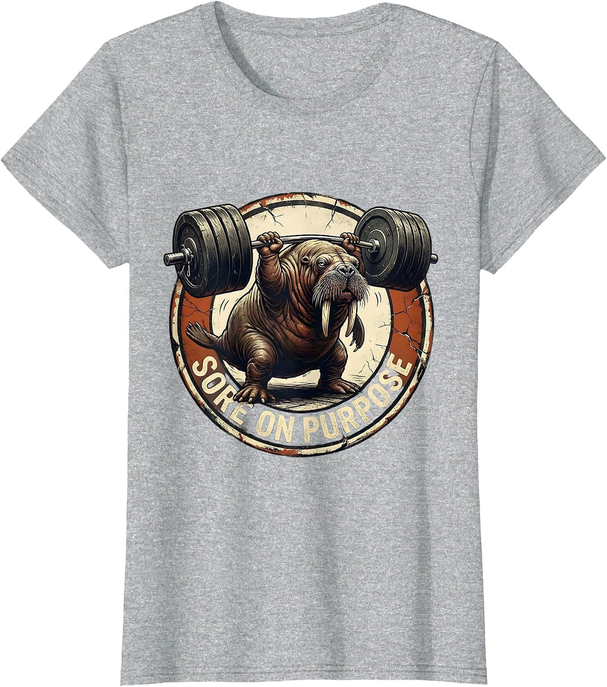 Women's Sore On Purpose Distressed Funny Gym Weightlifting Workout T-Shirt - Heather Grey