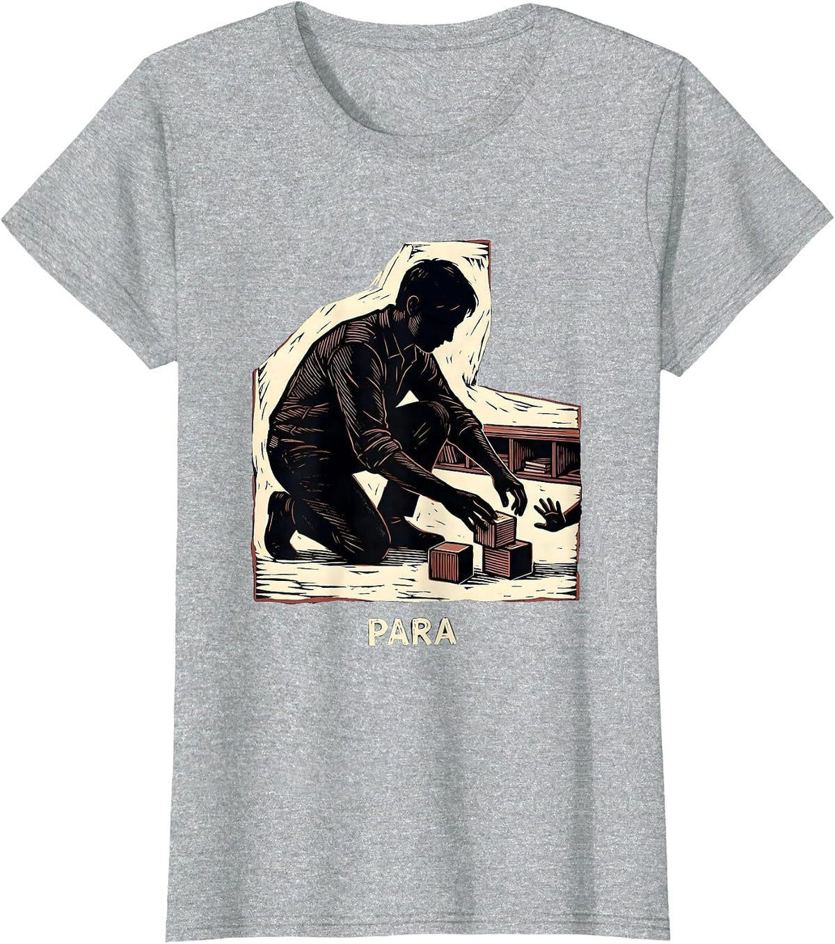 Para Vintage Linocut Paraprofessional Teacher Appreciation T-Shirt - Heather Grey