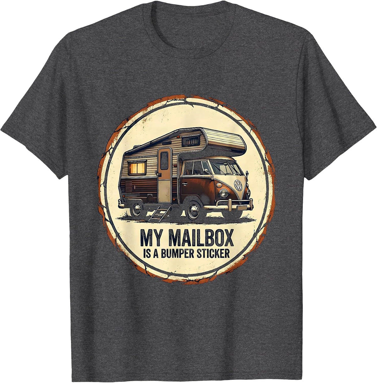Men's My Mailbox Is A Bumper Sticker Retro Van Life Nomad Pride T-Shirt - Dark Heather Grey