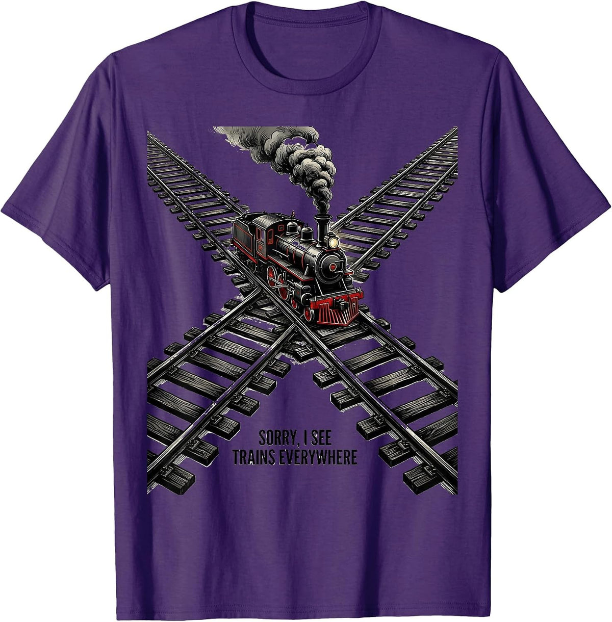 Sorry, I See Trains Everywhere Vintage Steam Train T-Shirt - Purple