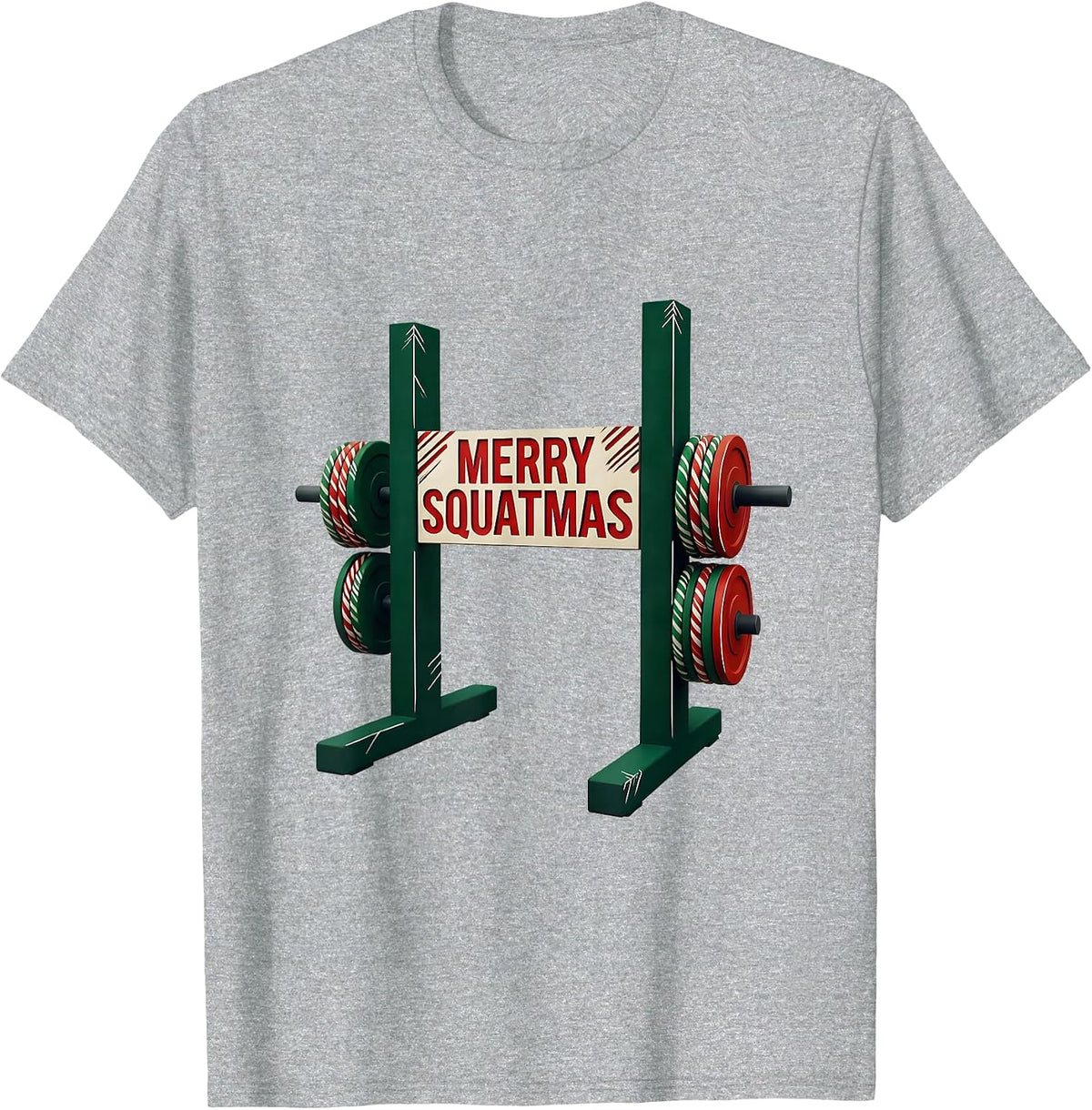 Men's Merry Squatmas Funny Christmas Gym Weightlifting Workout T-Shirt - Heather Grey