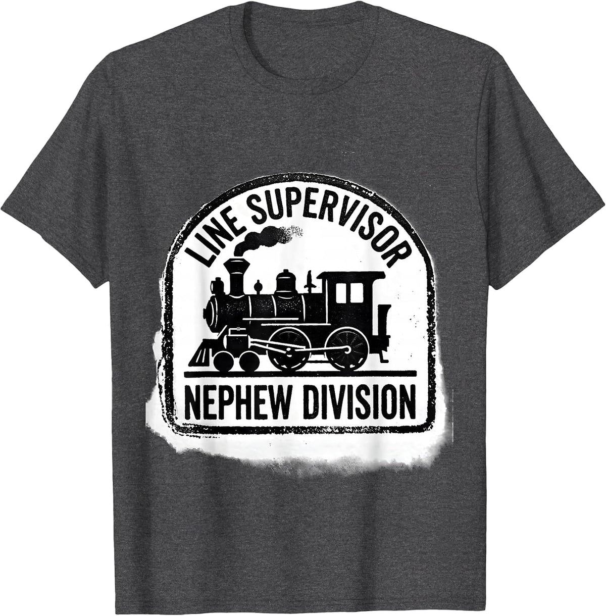 Men's Line Supervisor Nephew Division Rubber Stamp Steam Train T-Shirt - Dark Heather Grey