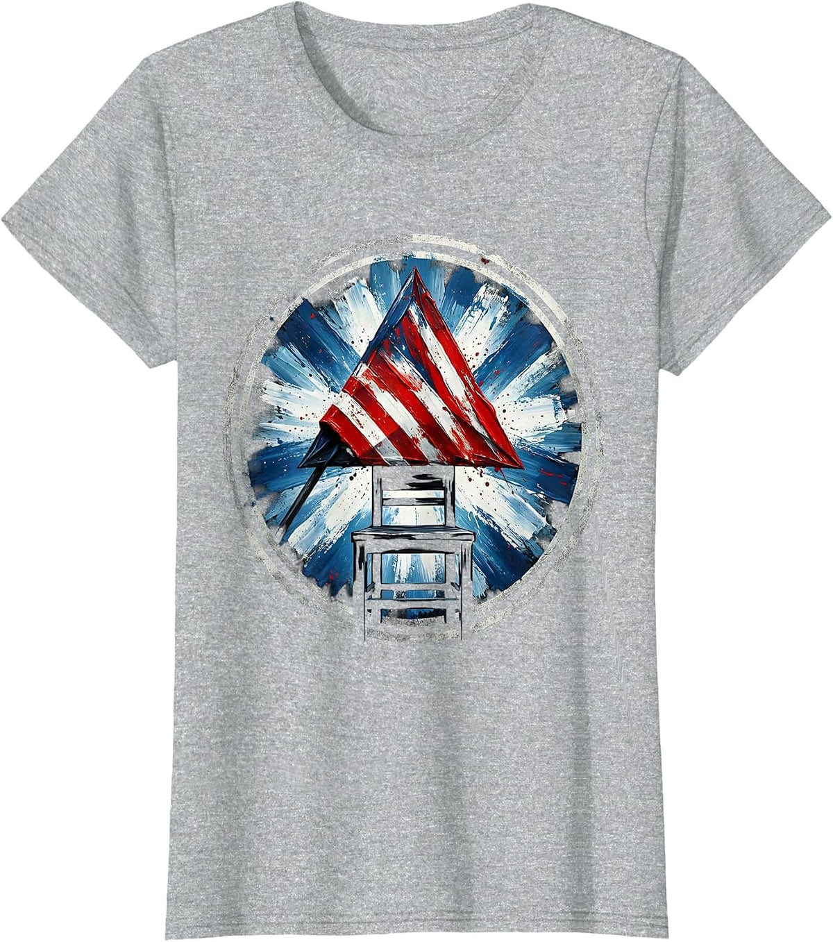 Folded Flag Empty Chair September 11 Memorial T-Shirt - Heather Grey