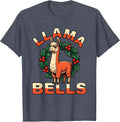 Llama Bells Funny Llama Lover Christmas Pun Humor T-Shirt - Heather Blue