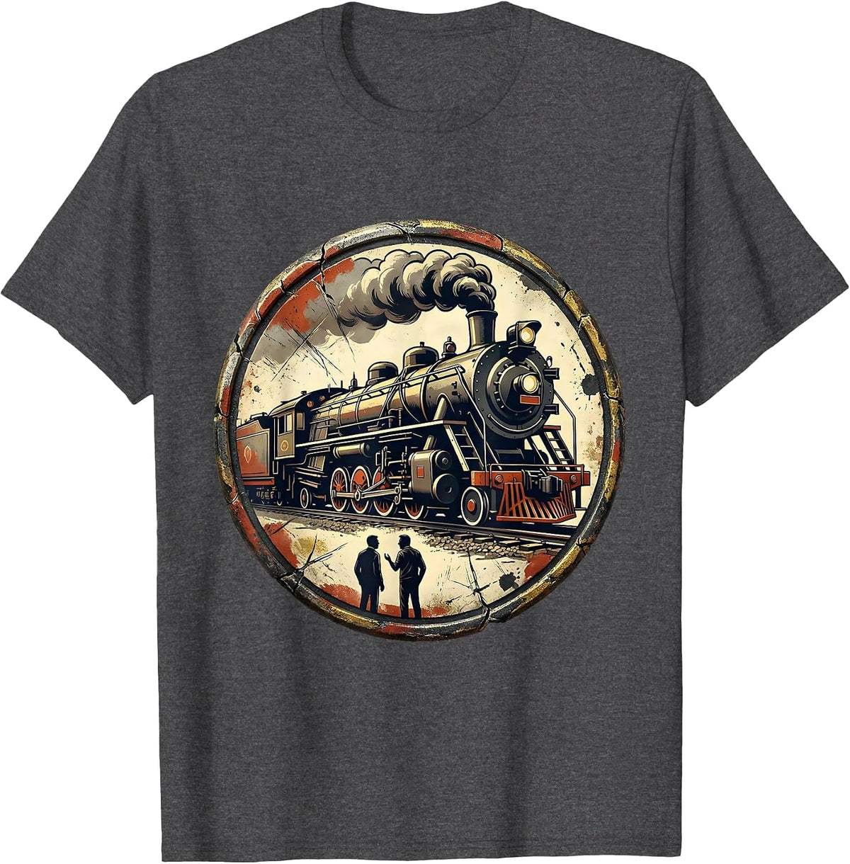 Sealed Train Badge Distressed Steam Engine Enthusiast Gift T-Shirt - Dark Heather Grey
