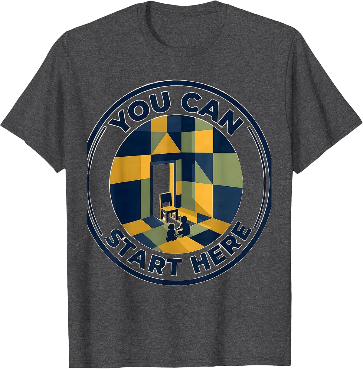You Can Start Here Quilt Block Patchwork Counselor Mental T-Shirt - Dark Heather Grey