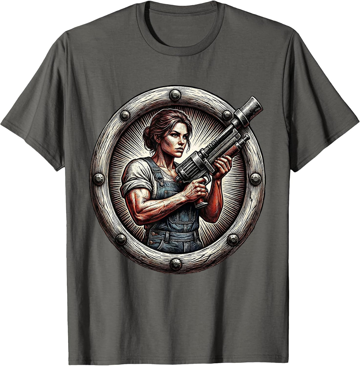 Men's Rosie the Riveter Rivet Gun Illustration T-Shirt - Asphalt Grey