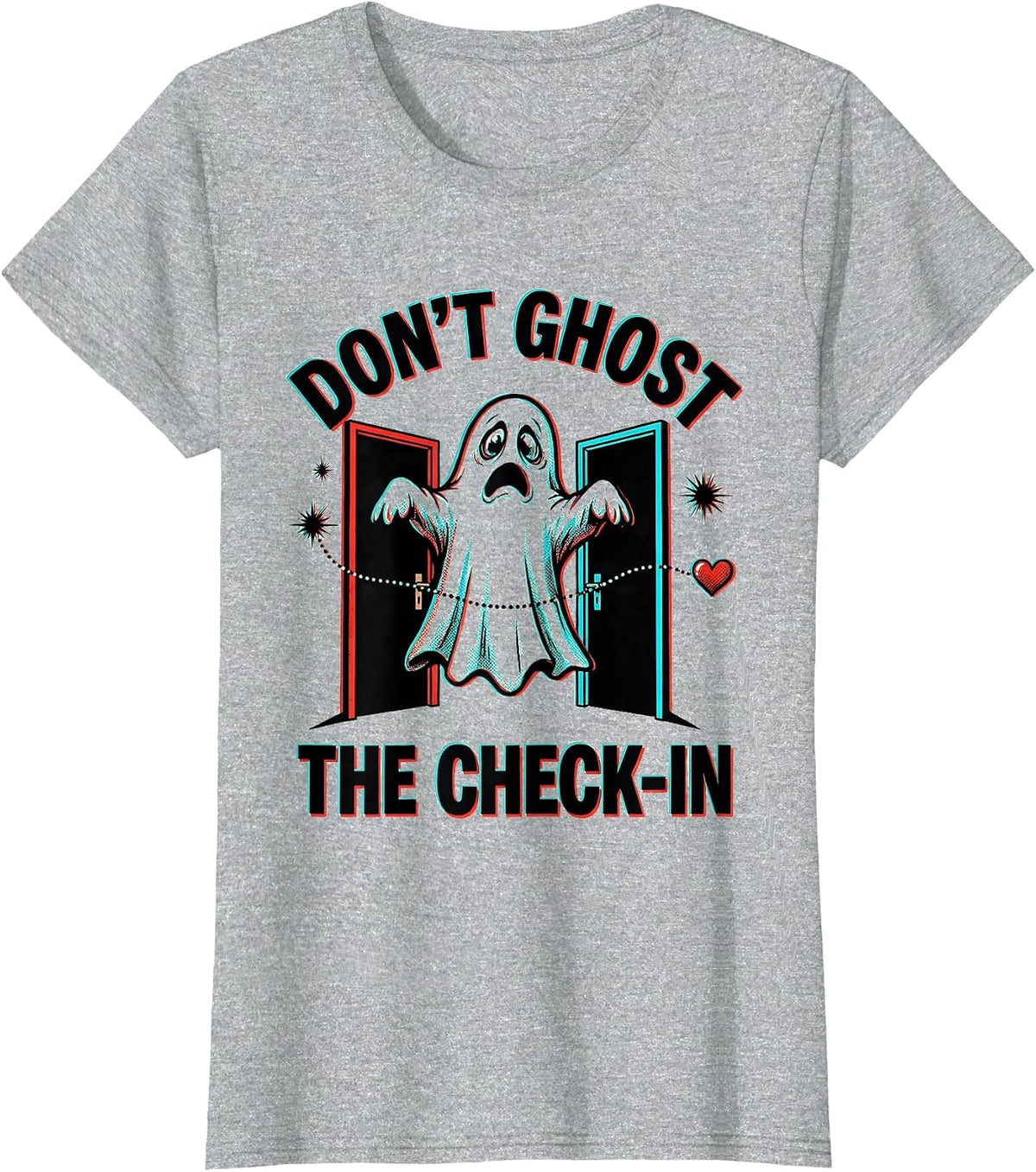 Don't Ghost the Check-In Pop Art Mental Health Ghost Pun T-Shirt - Heather Grey