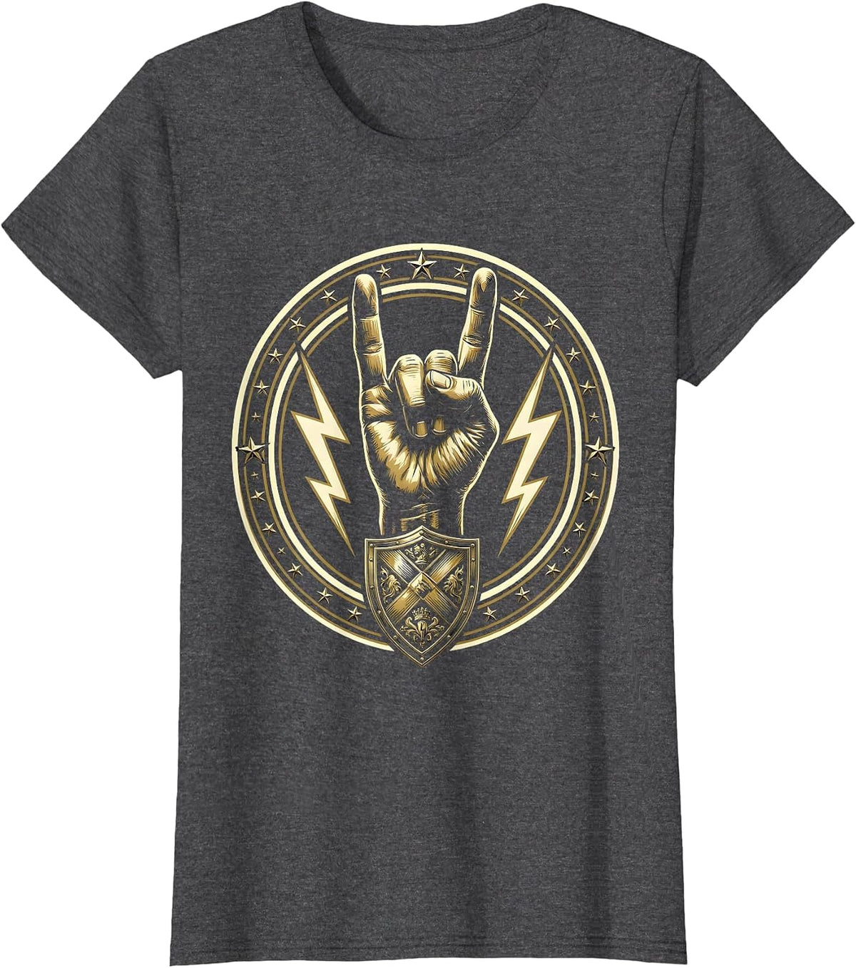 Women's Vintage Rock Devil Horns Hand Gesture Graphic T-Shirt - Dark Heather Grey