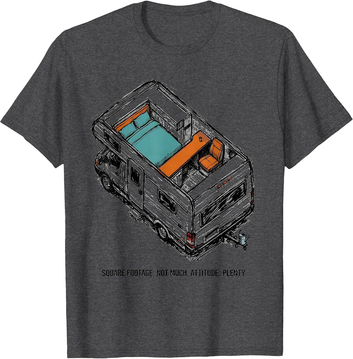 Men's Square Footage: Not Much, Attitude: Plenty Van Life T-Shirt - Dark Heather Grey