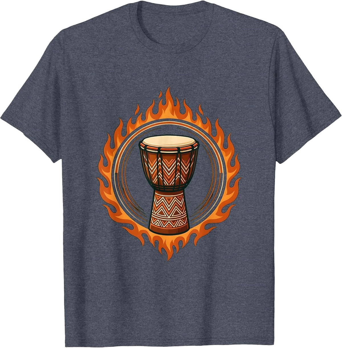 Isibindi House Tribal Drum Flame Ring Design T-Shirt - Heather Blue