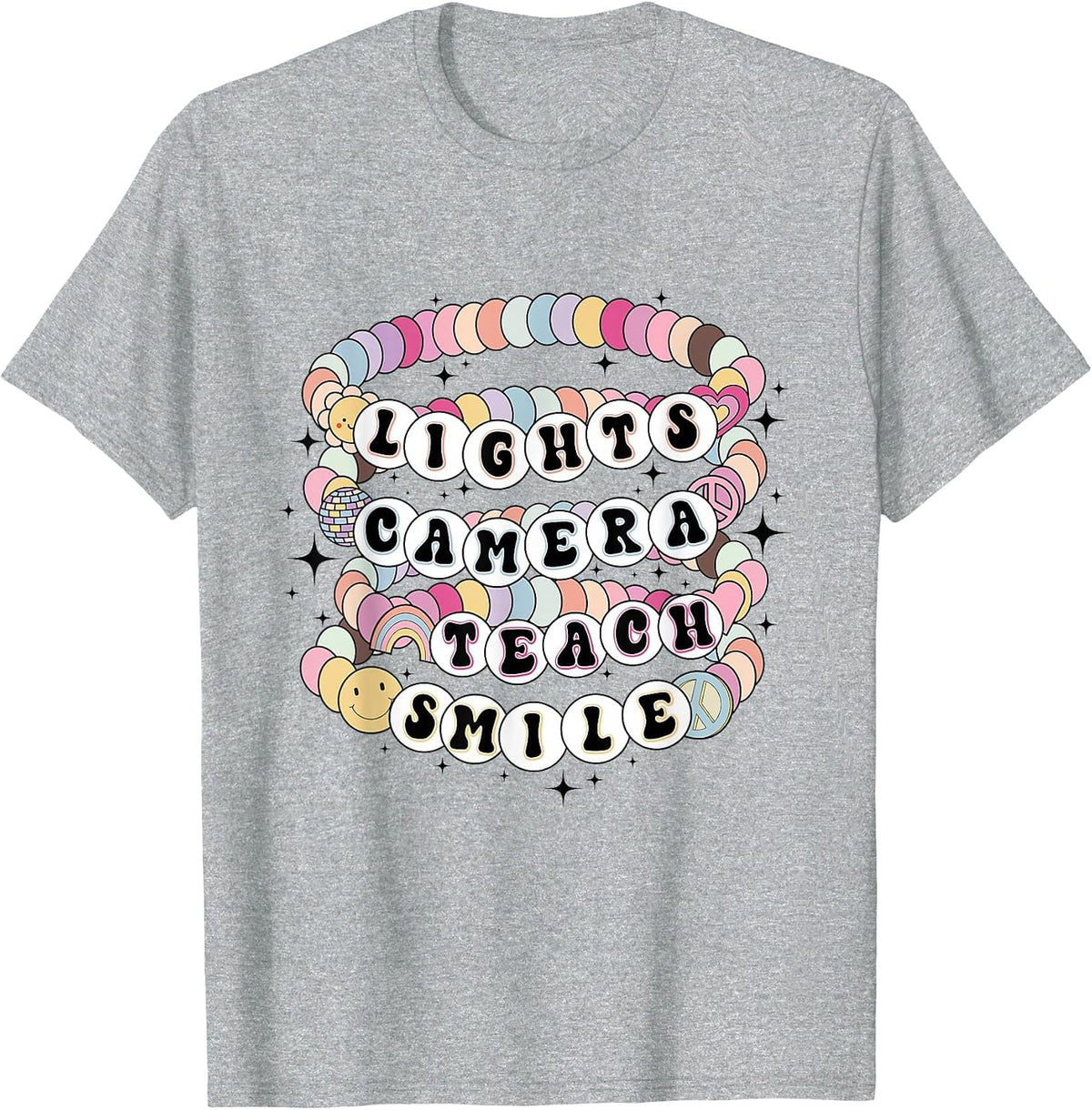 Funny Lights Camera Teach Smile Teacher Back to School T-Shirt - Heather Grey