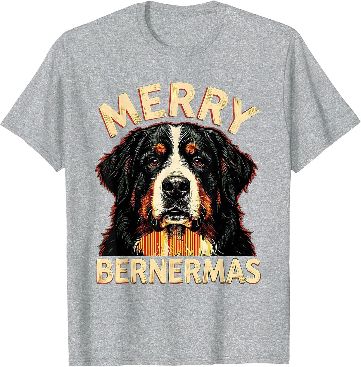 Men's Merry Bernermas Festive Bernese Mountain Dog Christmas Breed T-Shirt - Heather Grey