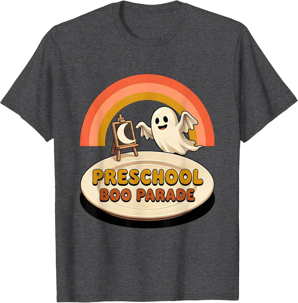 Men's Preschool Boo Parade Retro 70s Halloween Teacher Spooky T-Shirt - Dark Heather Grey