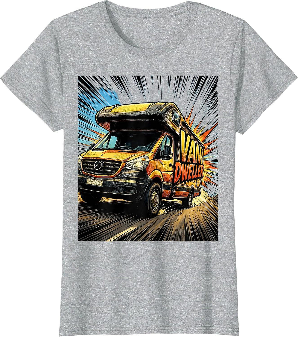 Women's Van Dweller Comic Book Van Life Road Trip Enthusiast T-Shirt - Heather Grey