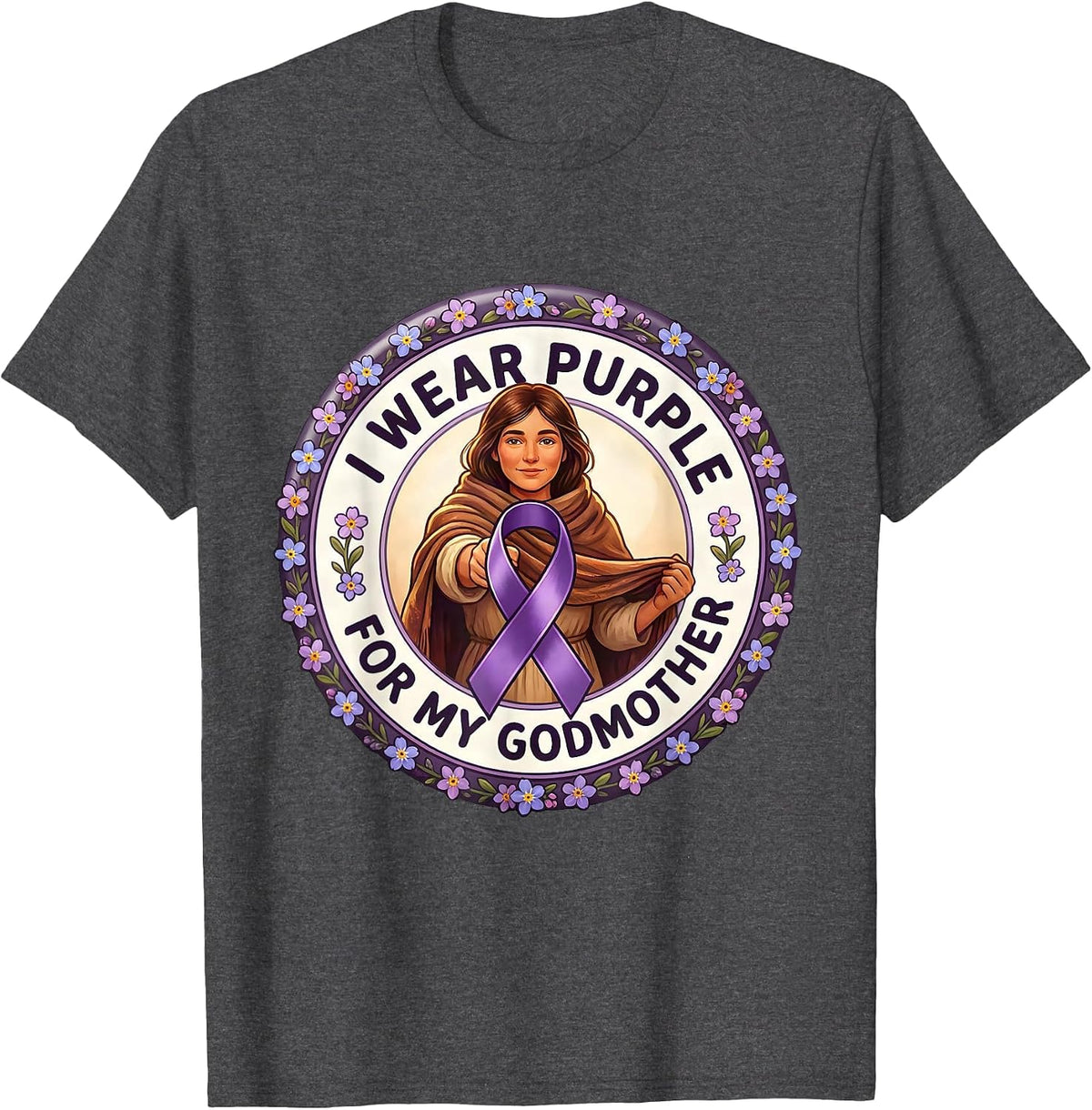 Men's I Wear Purple For My Godmother Sentimental Alzheimer's T-Shirt - Dark Heather Grey