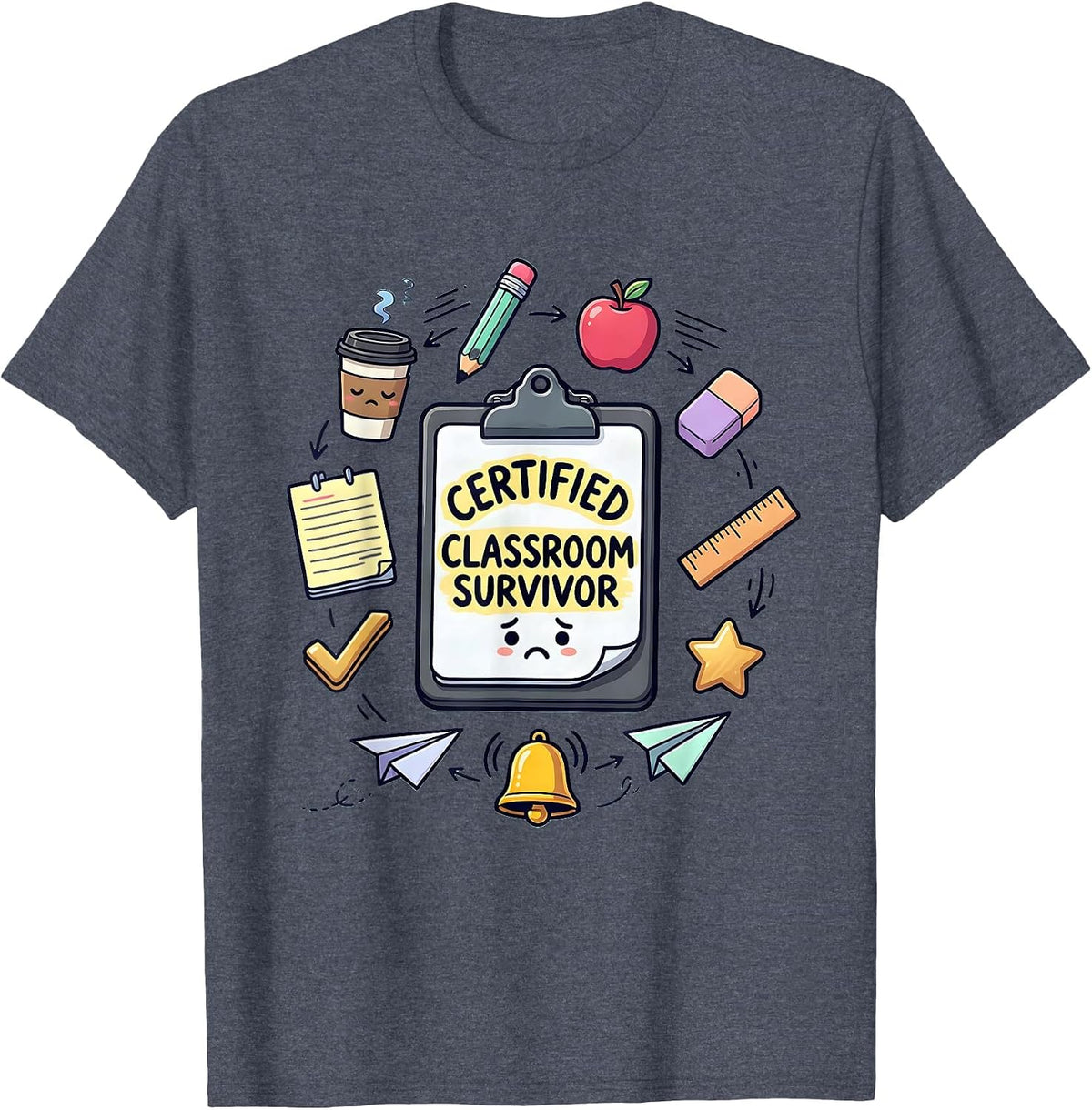 Certified Classroom Survivor Substitute Teacher T-Shirt - Heather Blue