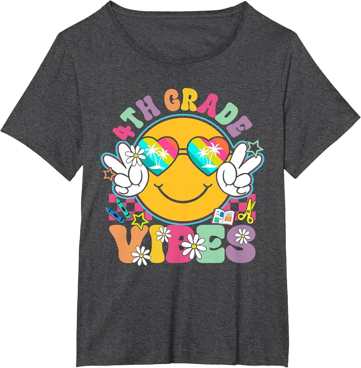 4th Grade Vibes Teacher Kids Back to School Fourth Grade T-Shirt - Dark Heather Grey