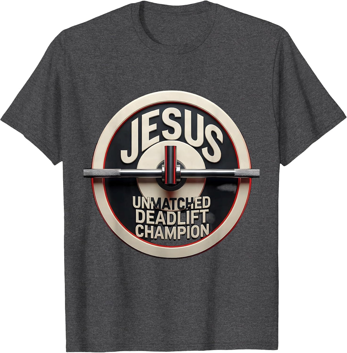 Jesus The Unmatched Deadlift Champion Geometric Christian T-Shirt - Dark Heather Grey