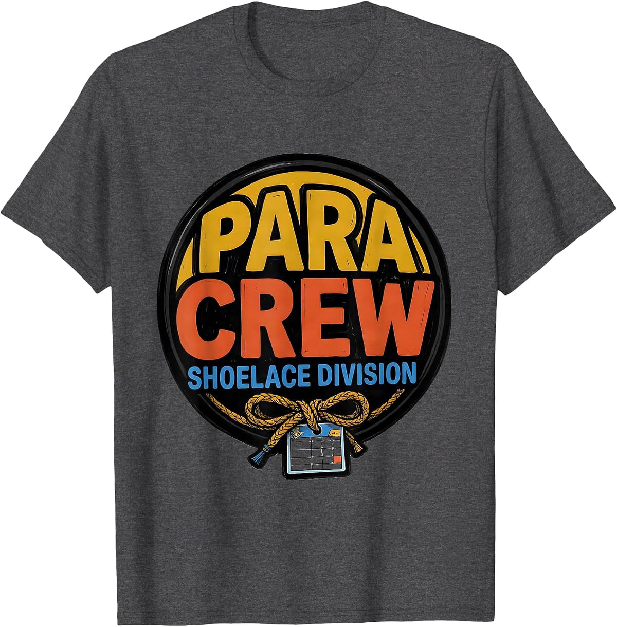 Men's Para Crew Shoelace Division Funny School Paraprofessional T-Shirt - Dark Heather Grey