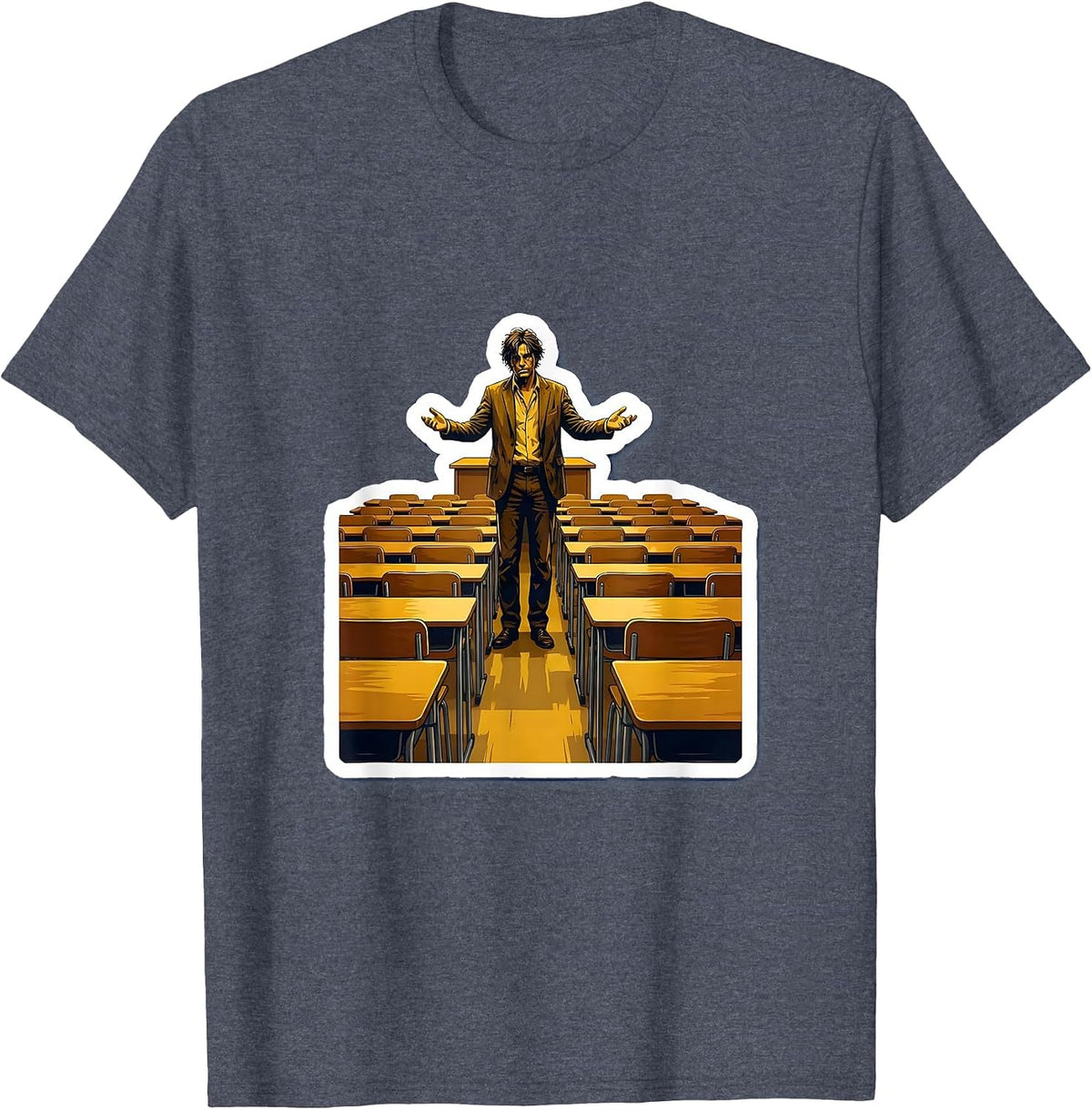 Substitute Teacher Lone Figure Empty Classroom T-Shirt - Heather Blue