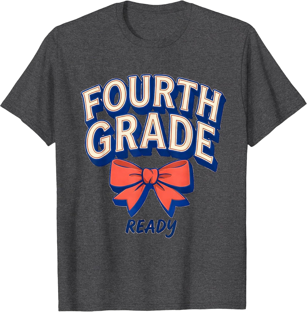 Fourth Grade Ready Coquette Bow Back to School Teacher Kids T-Shirt - Dark Heather Grey