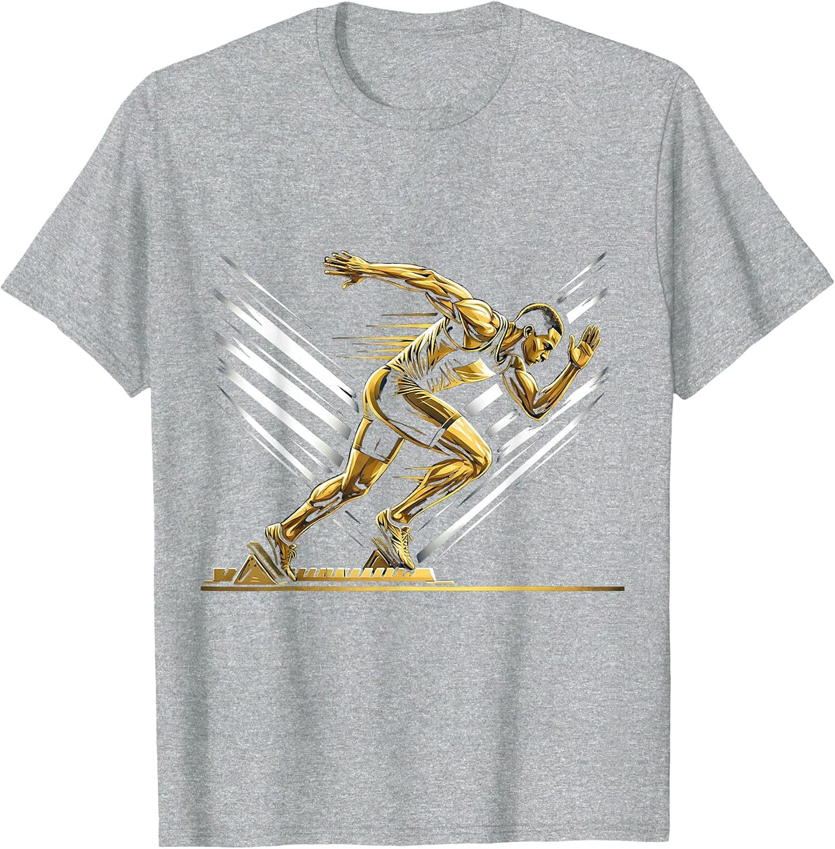 Men's Sprinter Exploding Off Starting Blocks Design T-Shirt - Heather Grey