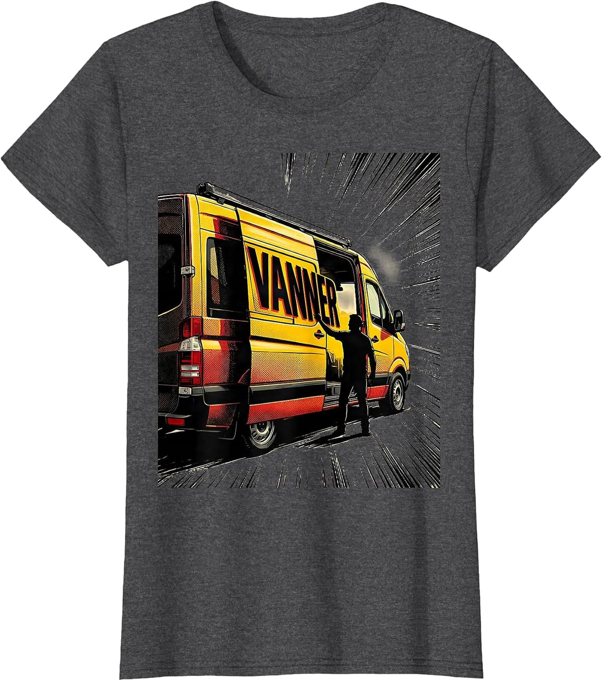 Women's Vanner Comic Book Van Life Road Trip Camper Van Enthusiast T-Shirt - Dark Heather Grey