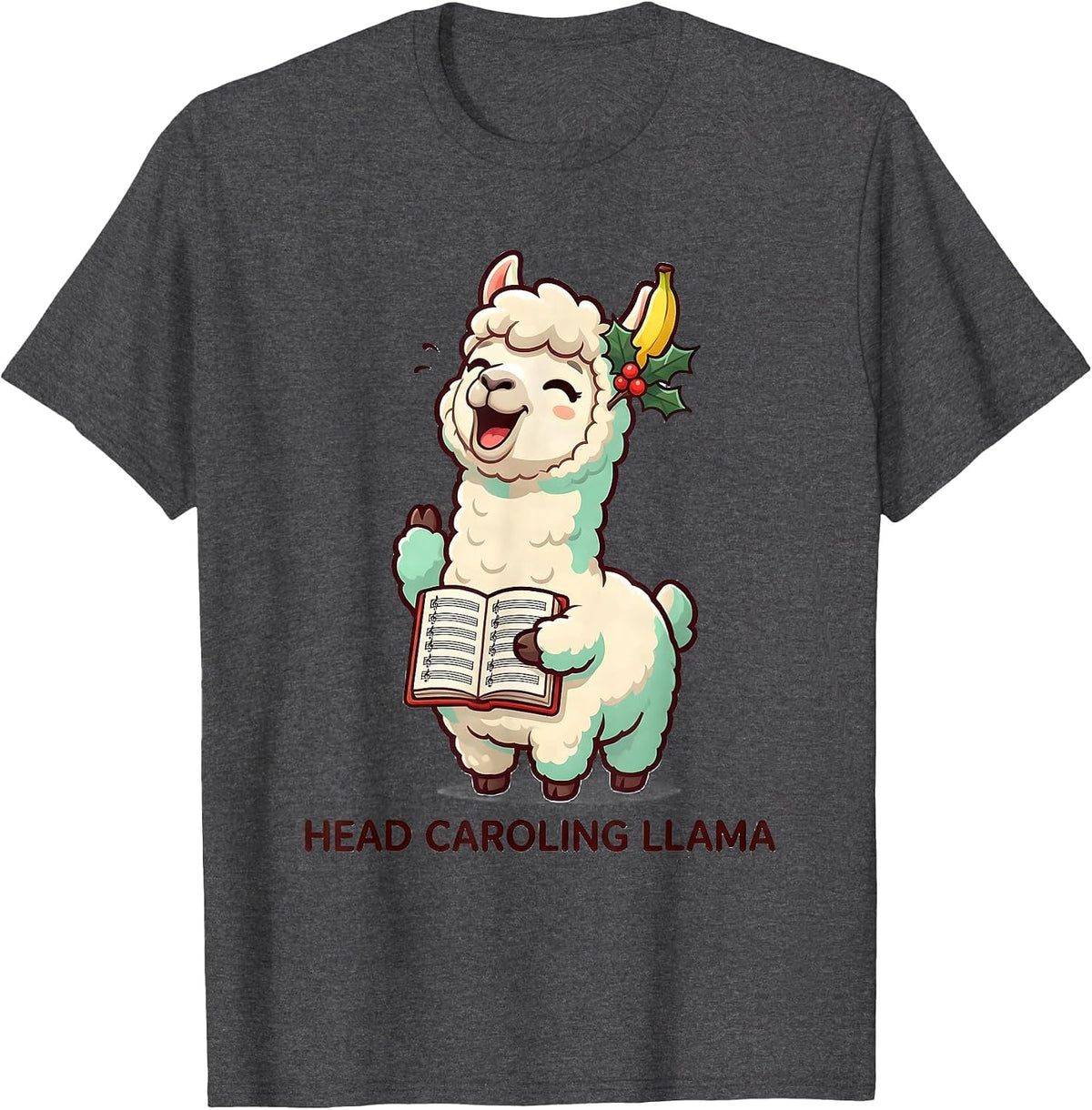 Men's Head Caroling Llama Cute Kawaii Christmas Llama Lover Gift T-Shirt - Dark Heather Grey