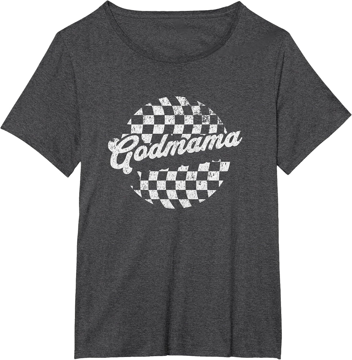 Retro Checkered Cool Godmother T-Shirt - Dark Heather Grey
