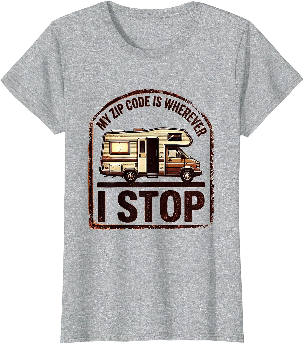 My Zip Code Is Wherever I Stop Retro Van Life Road Trip T-Shirt - Heather Grey