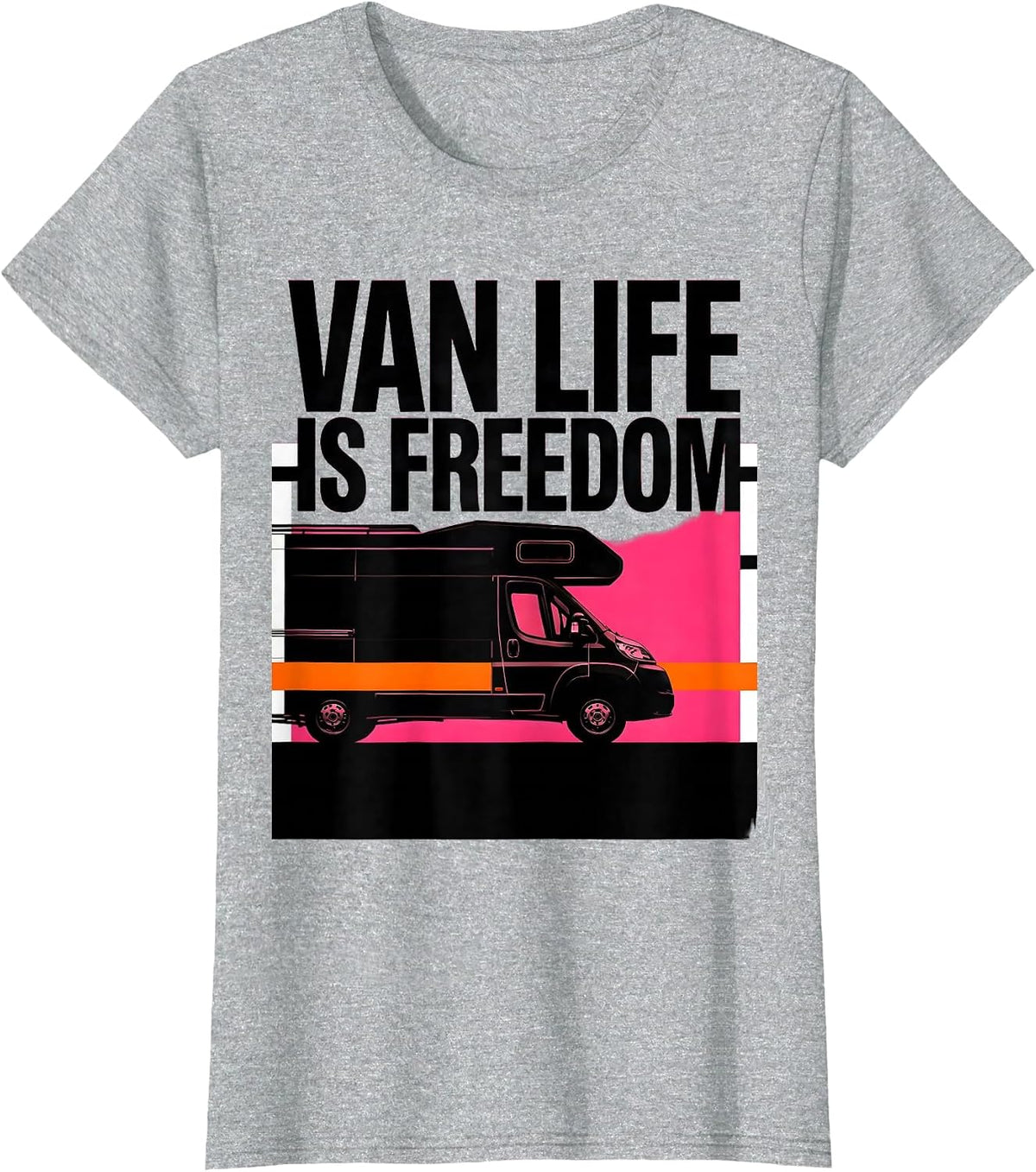Women's Van Life Is Freedom Brutalist Van Dwellers Nomad Retro T-Shirt - Heather Grey