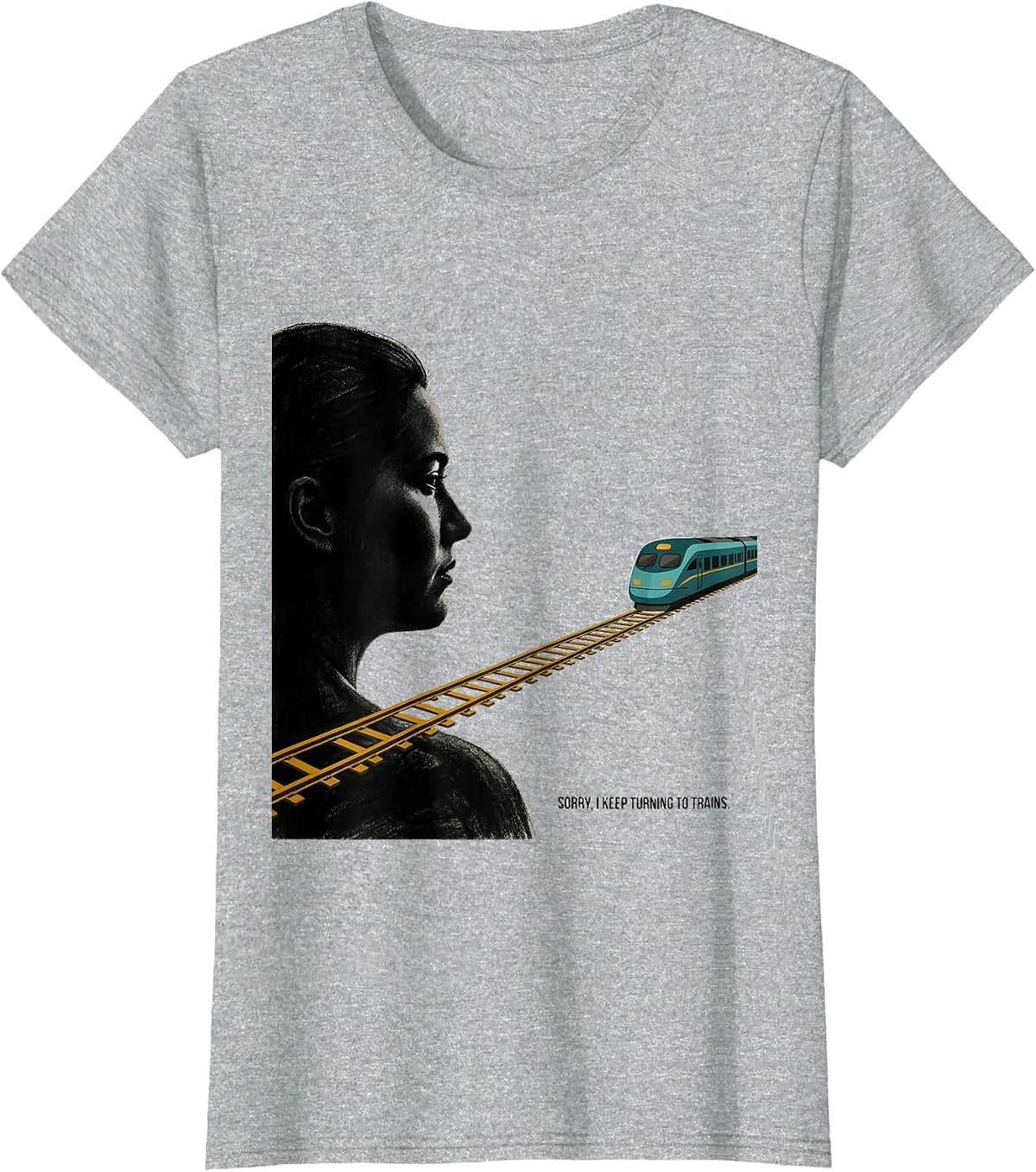 Women's Sorry, I Keep Turning To Trains Midcentury Modern Train T-Shirt - Heather Grey