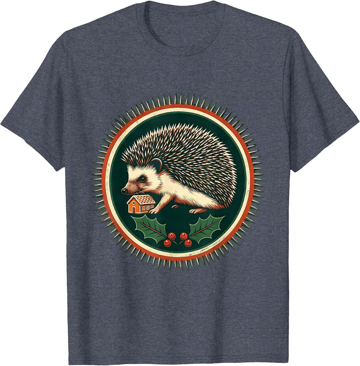 Sealed Hedgehog Gingerbread Badge Cute Christmas Animal T-Shirt - Heather Blue