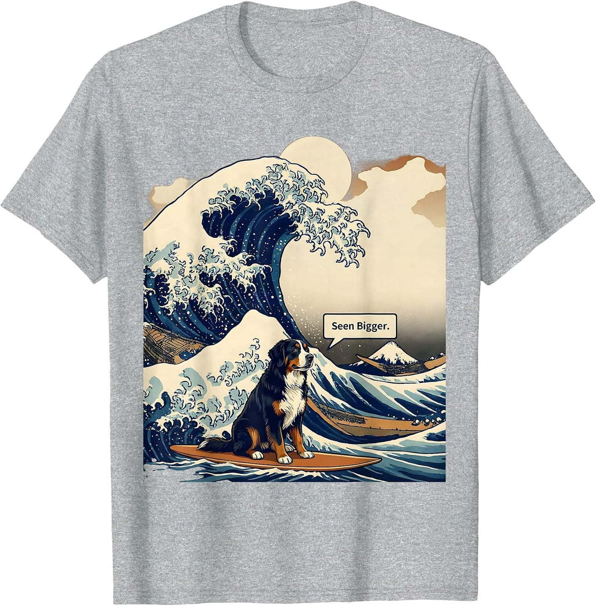 Men's Seen Bigger Ukiyo-e Bernese Mountain Dog Animal Lover Gift T-Shirt - Heather Grey
