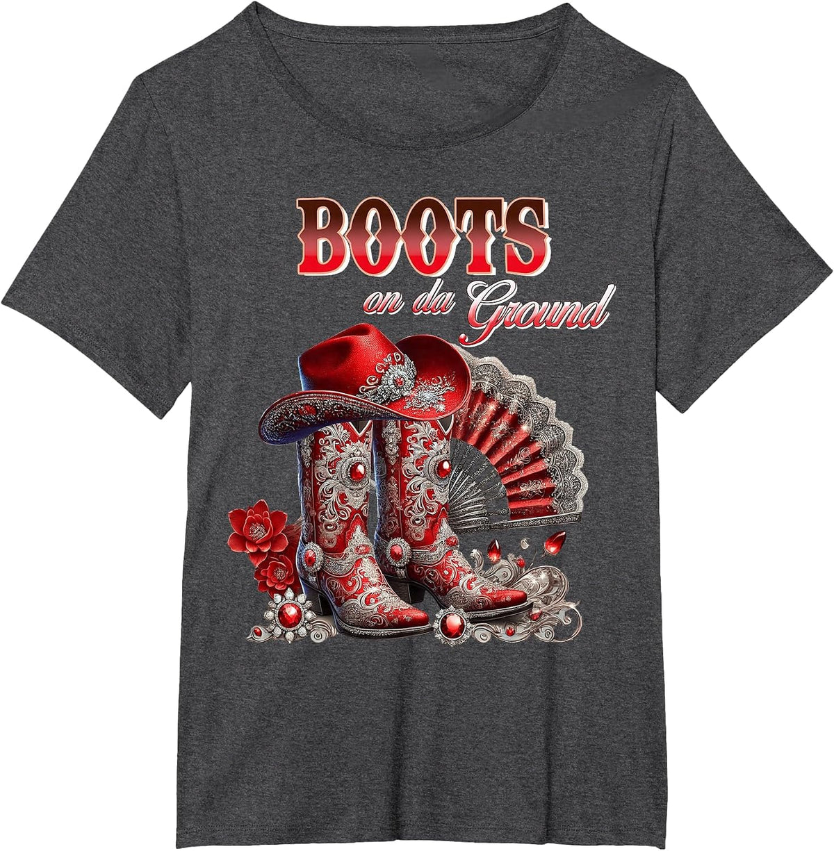 Boots On The Ground Boot Cowboy Western Cowgirl Linedance T-Shirt - Dark Heather Grey