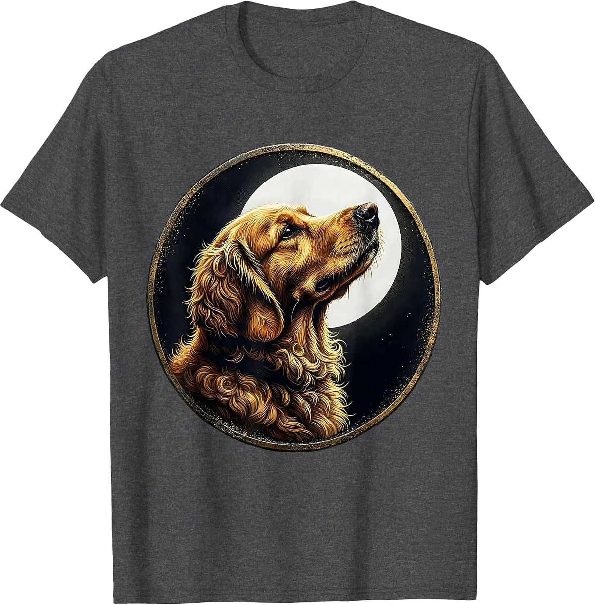 Goldendoodle Howling at the Moon Vintage Mystical Dog Art T-Shirt - Dark Heather Grey